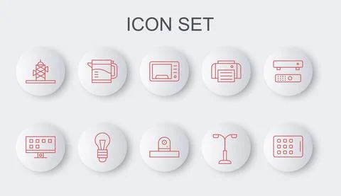 Set line Graphic tablet, Smart Tv, Microwave oven, Street light, Antenna Illustration
