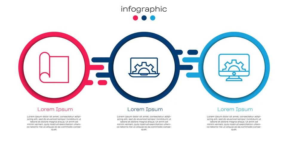 Set line Graphing paper for engineering, Laptop and gear and Computer monitor Illustrazione stock