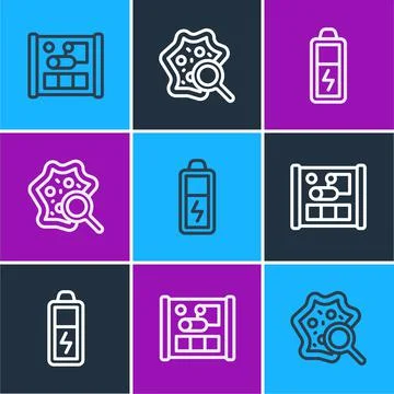 Set line Graphing paper for engineering, Battery and Microorganisms under Stock Illustration