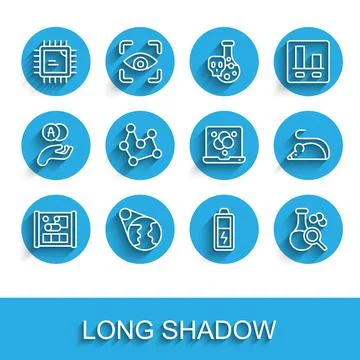 Set line Graphing paper for engineering, Earth globe, Processor CPU, Battery Illustrazione stock