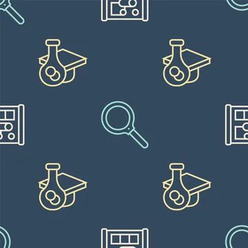 Set line Graphing paper for engineering, Graduation cap and Magnifying glass on Stock Illustration