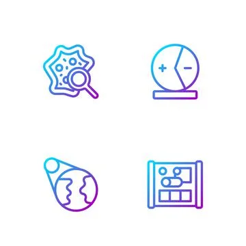 Set line Graphing paper for engineering, Earth globe, Microorganisms under ma Stock Illustration