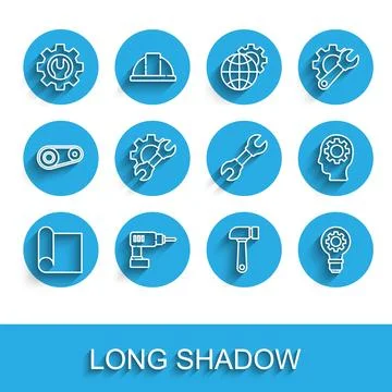 Set line Graphing paper for engineering, Electric drill machine, Wrench spa.. Stock Illustration