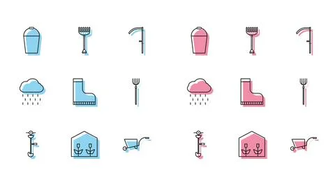 Set line Grass and weed electric string trimmer, Home greenhouse plants, Buck Ilustración de archivo