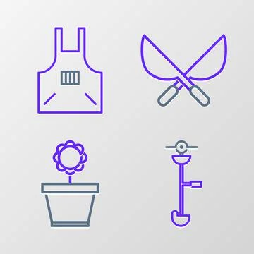 Set line Grass and weed electric string trimmer, Flower pot, Gardening handma Ilustración de archivo