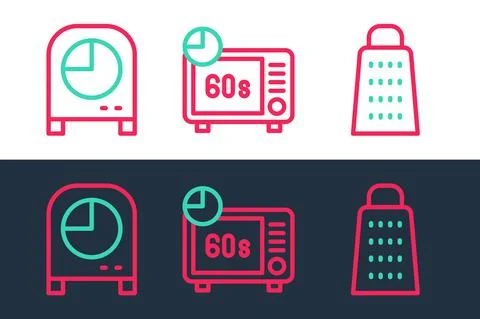 Set line Grater, Kitchen timer and Microwave oven icon. Vector イラスト素材