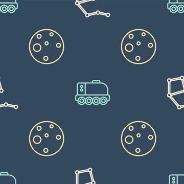 Set line Great Bear constellation, Planet Mars and rover on seamless pattern Stock Illustration