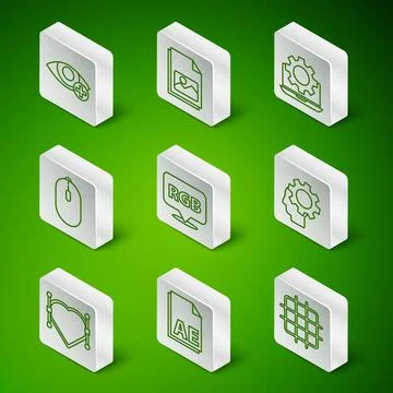 Set line Grid graph paper, AE file document, Red eye effect, Speech bubble .. Stock Illustration