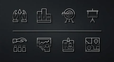 Set line Growth chart and progress, Boss with employee, Chalkboard Stock Illustration