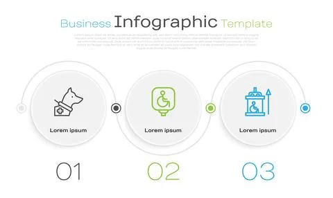 Set line Guide dog, Disabled wheelchair and Elevator for disabled. Business Stock Illustration
