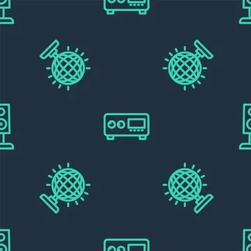 Set line Guitar amplifier, Disco ball and Stereo speaker on seamless pattern Stock Illustration