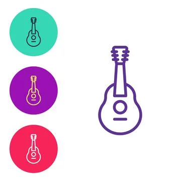 Set line Guitar icon isolated on white background. Acoustic guitar. String Illustrazione stock