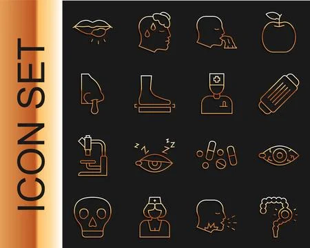 Set line Gut constipation, Reddish eye, Medical protective mask, Vomiting m.. イラスト素材