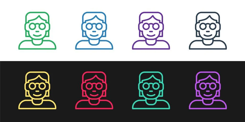 Set line Hacker or coder icon isolated on black and white background. Programmer Illustrazione stock