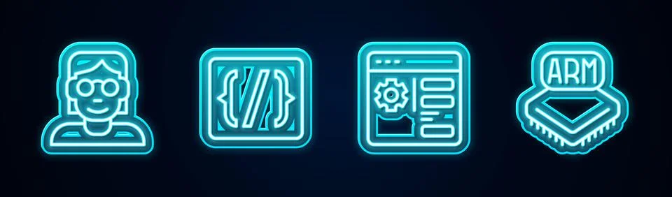 Set line Hacker or coder, Programming language syntax, Browser setting and 스톡 일러스트