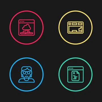 Set line Hacker or coder, Software, Keyboard and Cloud technology data transfer Illustrazione stock