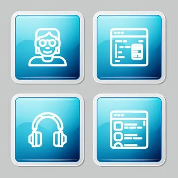 Set line Hacker or coder, Software, Headphones and Browser files icon. Vector Illustrazione stock