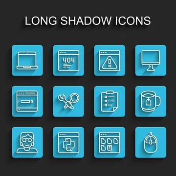 Set line Hacker or coder, Python programming language, Laptop, Browser files Stock Illustration