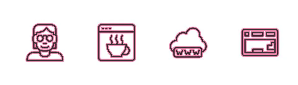 Set line Hacker or coder, Web development, Software and Keyboard icon. Vector Stock Illustration