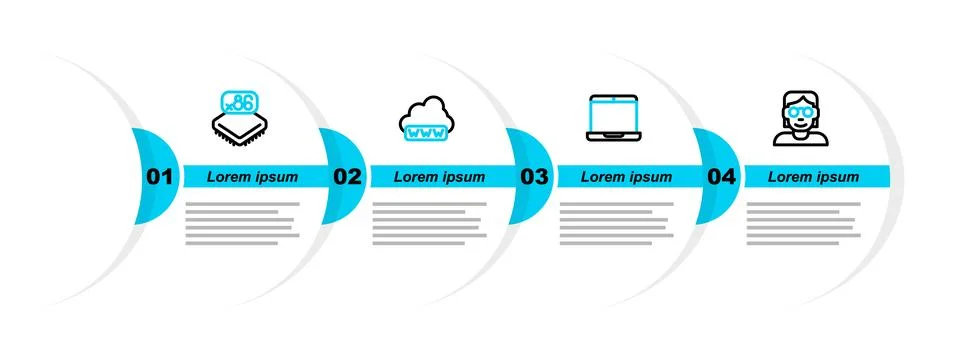 Set line Hacker or coder, Laptop, Web development and Processor with イラスト素材