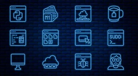 Set line Hacker or coder, Code terminal, Cloud technology data transfer, Browser Stock Illustration
