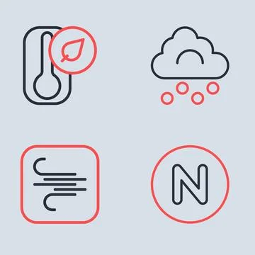 Set line Hail cloud, Wind, Compass north and Thermometer icon. Vector 스톡 일러스트