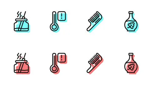 Set line Hairbrush, Aroma diffuser, Sauna thermometer and Essential oil bottle Stock Illustration