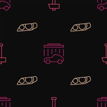 Set line Hammer, Car headlight and wash on seamless pattern. Vector Stock Illustration
