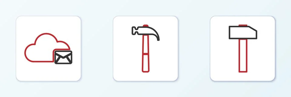 Set line Hammer, Cloud mail server and  icon. Vector 库存插图