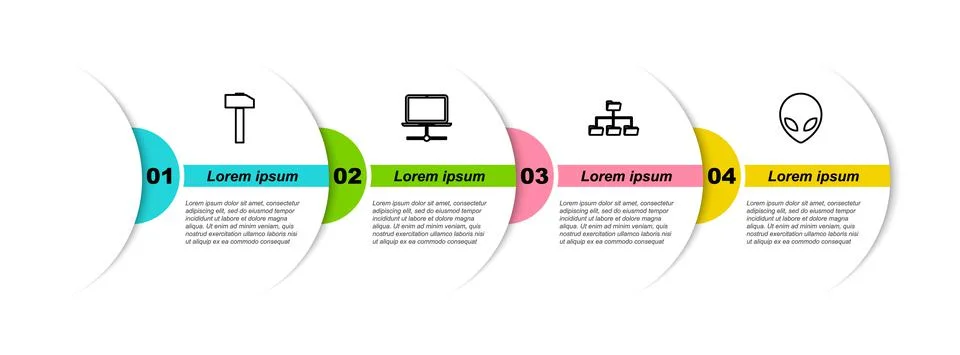 Set line Hammer, Computer network, Folder tree and Alien. Business infographic 스톡 일러스트