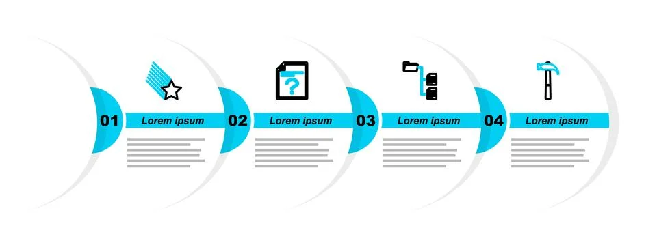 Set line Hammer, Folder tree, Unknown document and Falling star icon. Vector Stock Illustration