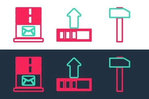 Set line Hammer, Mail server and Loading icon. Vector Ilustración de archivo