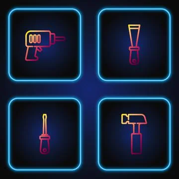 Set line Hammer, Screwdriver, Electric drill machine and Putty knife. Gradient Illustrazione stock