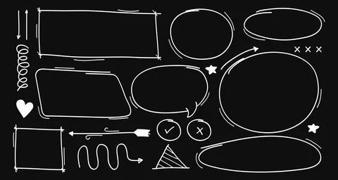 Set of line hand drawn doodle style isolated on black background .Vector il.. Stock Illustration