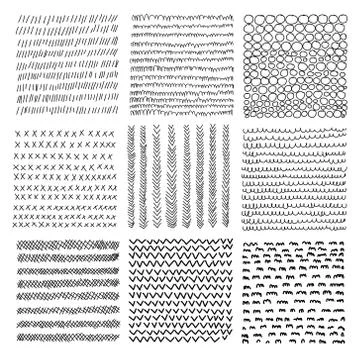 Set Of Line Hand Drawn Textures Doodle Style. Handmade Sketching Vector Illustra Stock Illustration