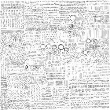 Set Of Line Hand Drawn Textures Doodle Style. Handmade Sketching Vector Stock Illustration