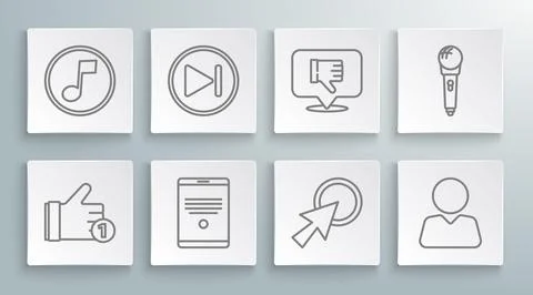Set line Hand like, Fast forward, Tablet, Arrow cursor, Add to friend, Disl.. Stock Illustration
