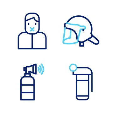 Set line Hand grenade, Air horn, Police helmet and Censor freedom of speech i Ilustración de archivo