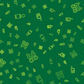 Set line Hand grenade, Gas mask and Walkie talkie on seamless pattern. Vector Stock Illustration