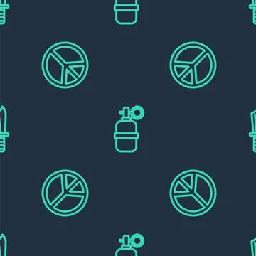 Set line Hand grenade, Peace and Military knife on seamless pattern. Vector Stock Illustration