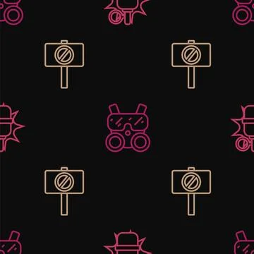 Set line Hand grenade, Protest and Gas mask on seamless pattern. Vector Illustrazione stock