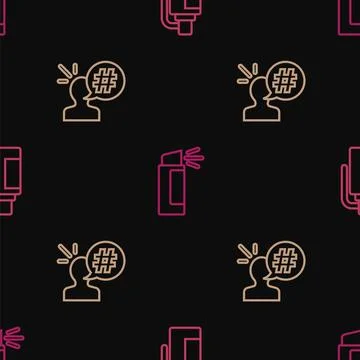 Set line Hand grenade, Protest and Pepper spray on seamless pattern. Vector Illustrazione stock