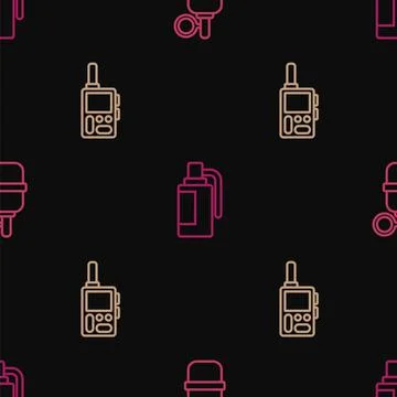 Set line Hand grenade, Walkie talkie and on seamless pattern. Vector Illustrazione stock
