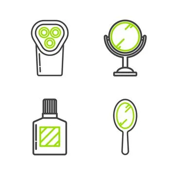 Set line Hand mirror, Aftershave,  and Electrical hair clipper shaver icon. V Illustration