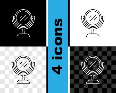 Set line Hand mirror icon isolated on black and white, transparent background Stock Illustration