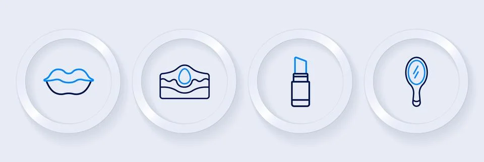 Set line Hand mirror, Lipstick, Acne and Smiling lips icon. Vector 스톡 일러스트