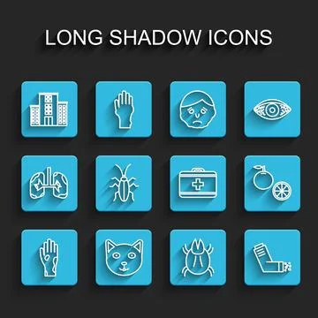 Set line Hand with psoriasis or eczema, Pet, Medical hospital building, Parasite Illustrazione stock
