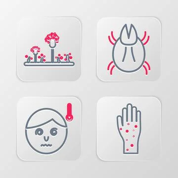 Set line Hand with psoriasis or eczema, High human body temperature, Parasite Stock Illustration