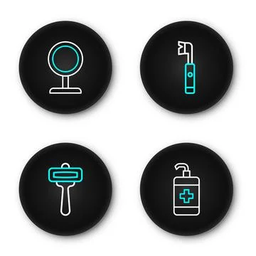 Set line Hand sanitizer bottle, Shaving razor, Electric toothbrush and Roun.. 스톡 일러스트