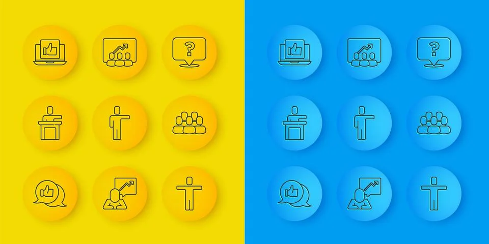Set line Hand like, Speaker, Head hunting, Project team base, Question mark.. Stock Illustration